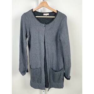 BENEDETTA B Size Medium Italy  Cardigan Sweater Herringbone Wool Cashmere Gray
